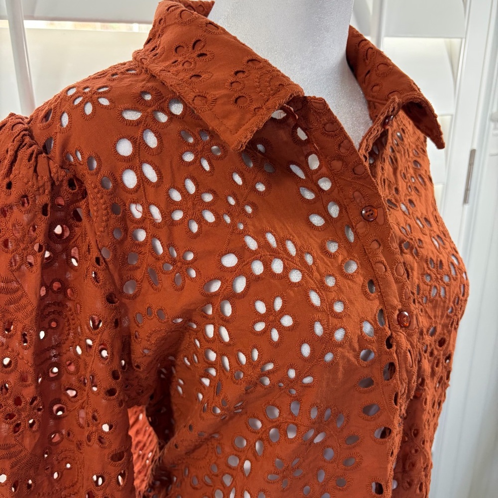 Joie Terracotta Eyelet Blouse (L)